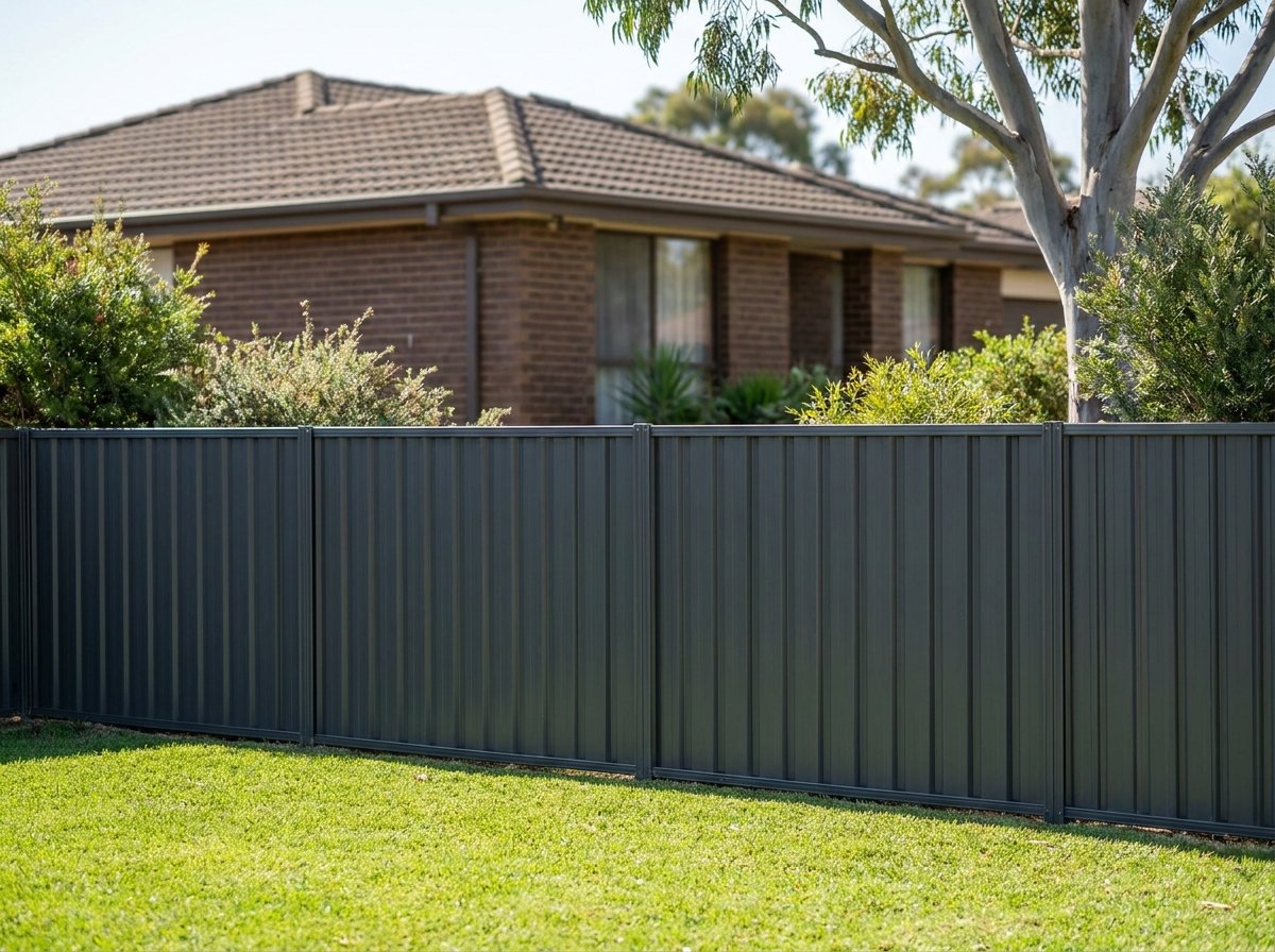 A neat Colorbond fence behind a tidy lawn