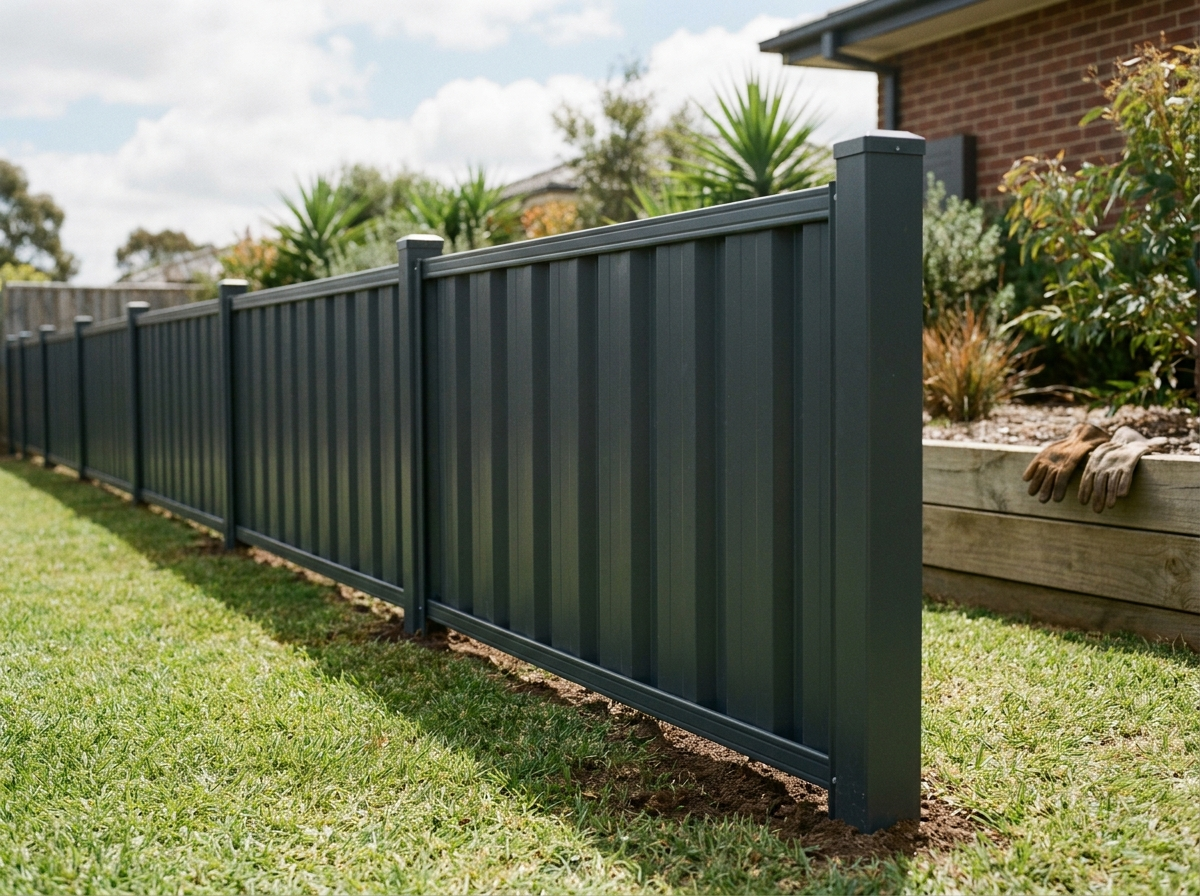 A neat Colorbond fence beside a garden bed